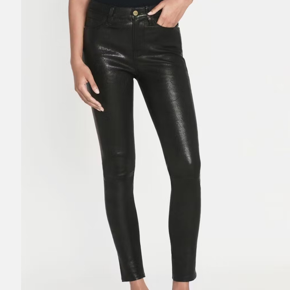 FRAME - REAL LEATHER LE HIGH SKINNY in Washed Black - Size 27